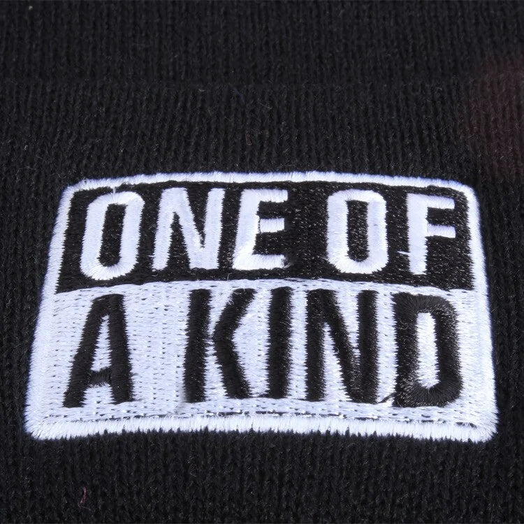 Black One of A Kind Typography Embroidered Beanie