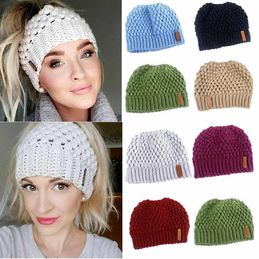 Women's Knitted Winter Ponytail Hats