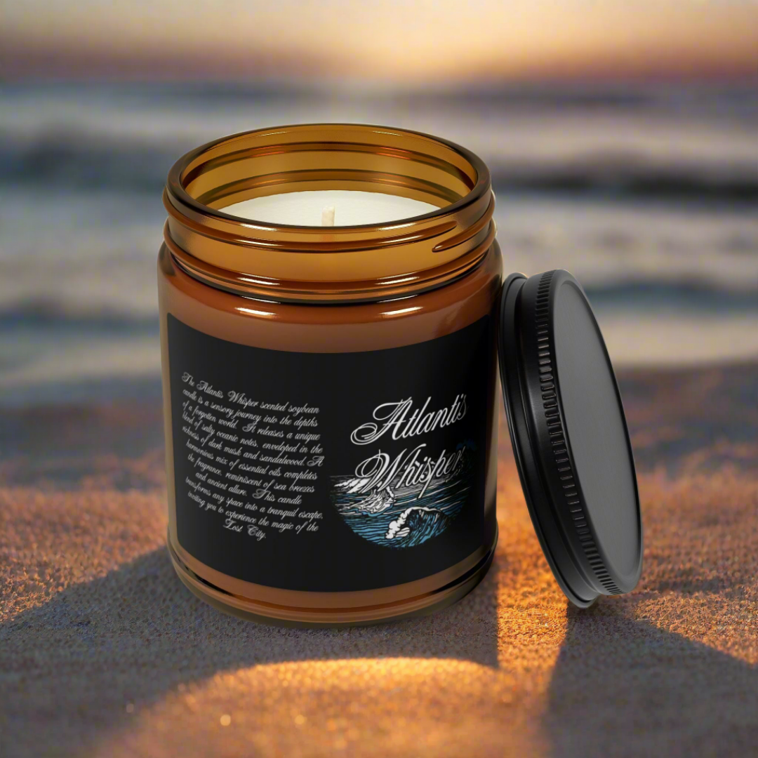 Atlantis Whisper Scented Soy Candle (Multi-Size:4 & 9oz, Amber Jar)