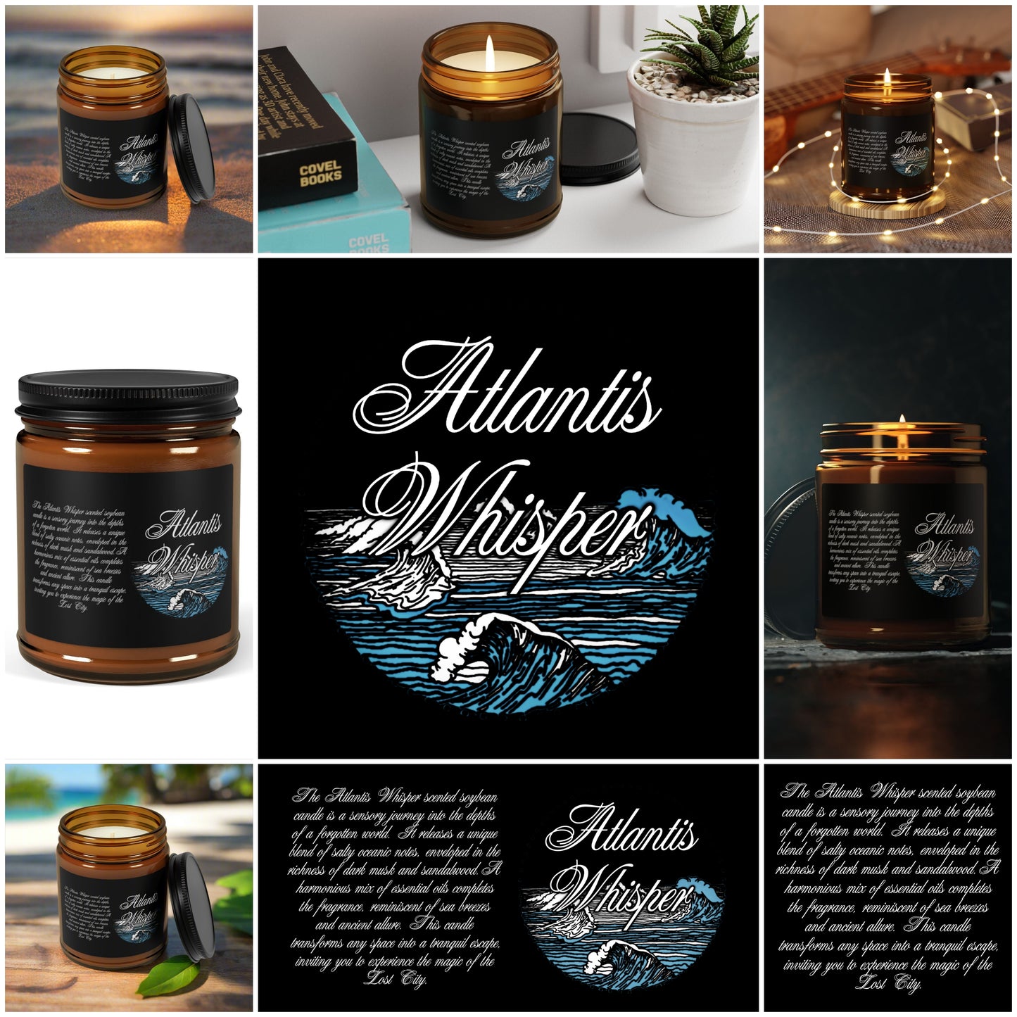 Atlantis Whisper Scented Soy Candle (Multi-Size:4 & 9oz, Amber Jar)