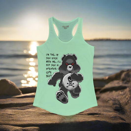 Women's Intensive Care Bear Typographical Art Ideal Racerback Tank