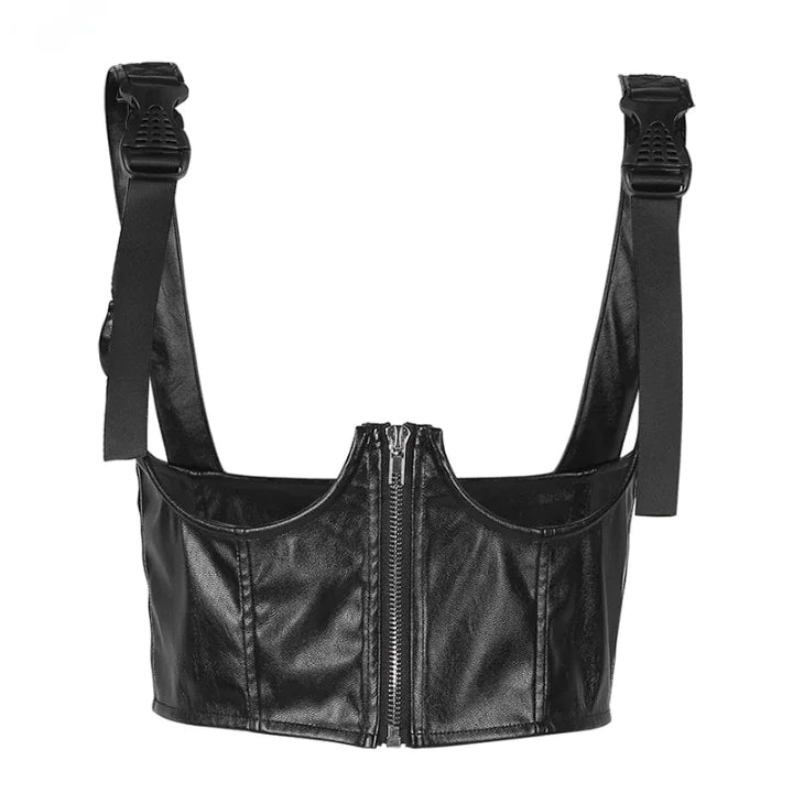 Black Basic Punk Cropped Tops - NocturnalExpressions