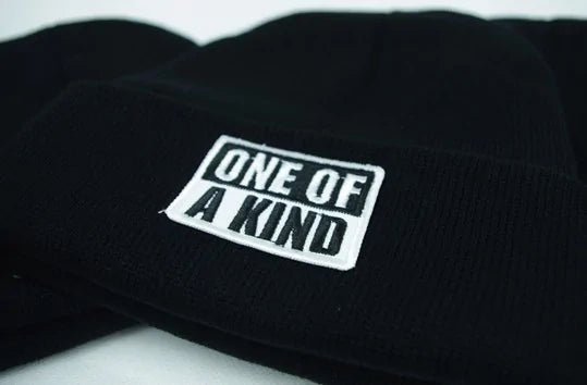 Black One of A Kind Typography Embroidered Beanie