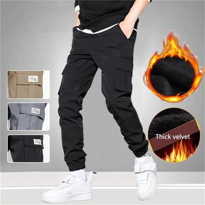 Thick Warm Fleece Cargo Pants - NocturnalExpressions