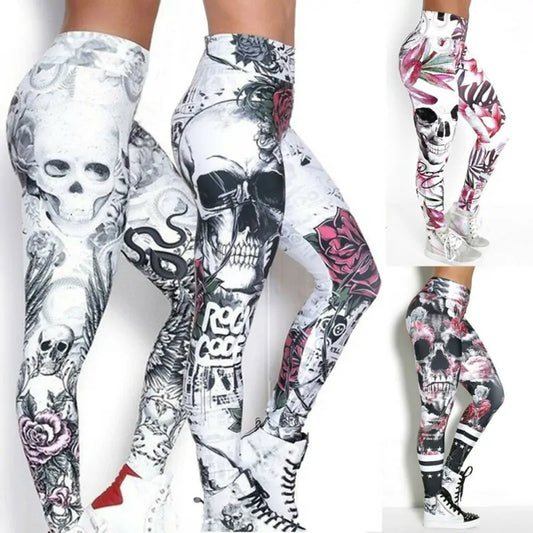 Skull Artwork Printed Leggings - NocturnalExpressions