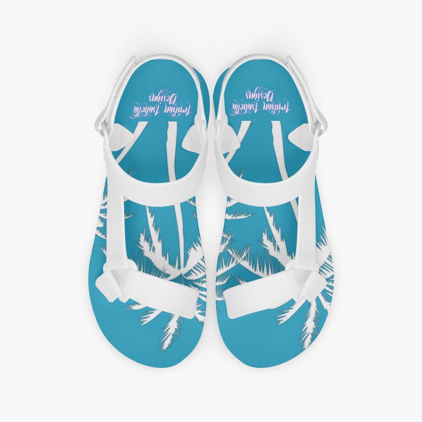 Teal and White Palm Trees Graphic Casual Strappy Sandals