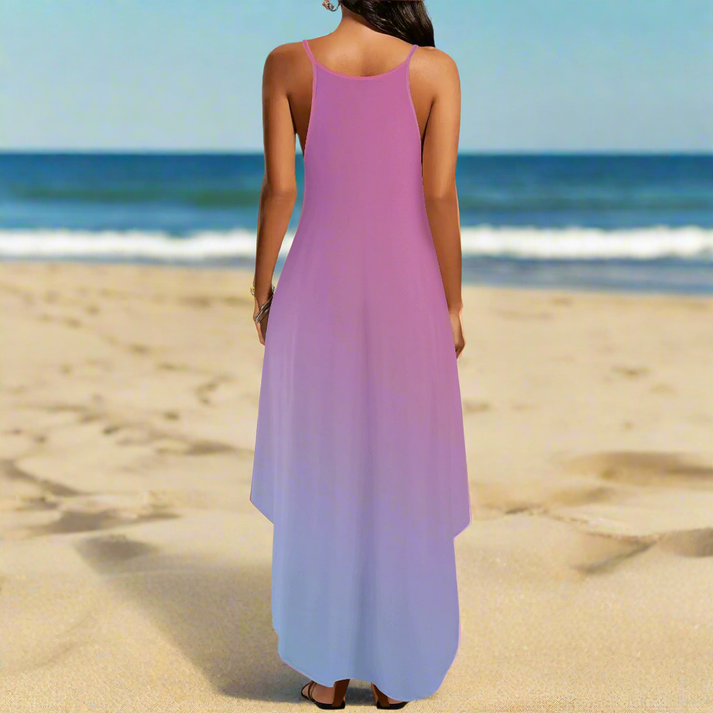 Womens Pink & Purple Color Gradient Elegant Sleeveless Sundress