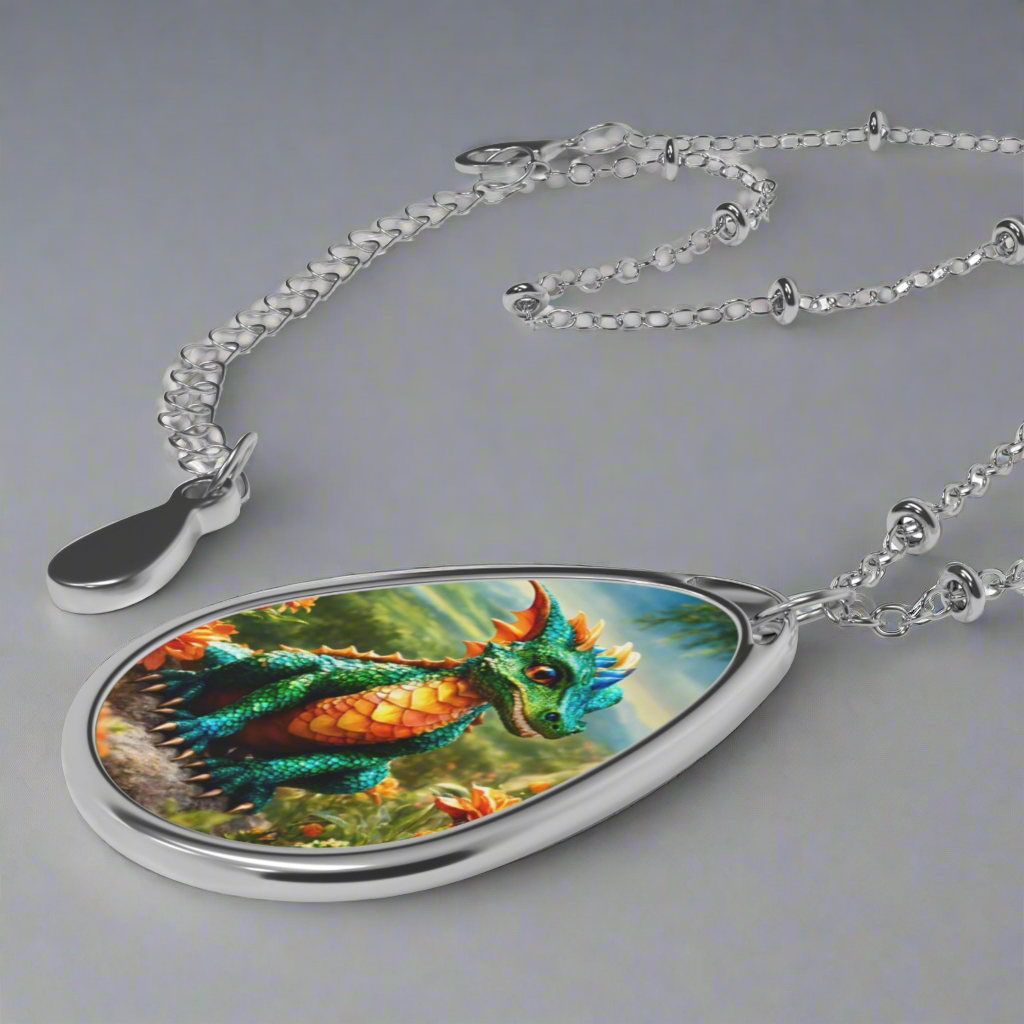 Baby Dragon Graphic Elipse Necklace