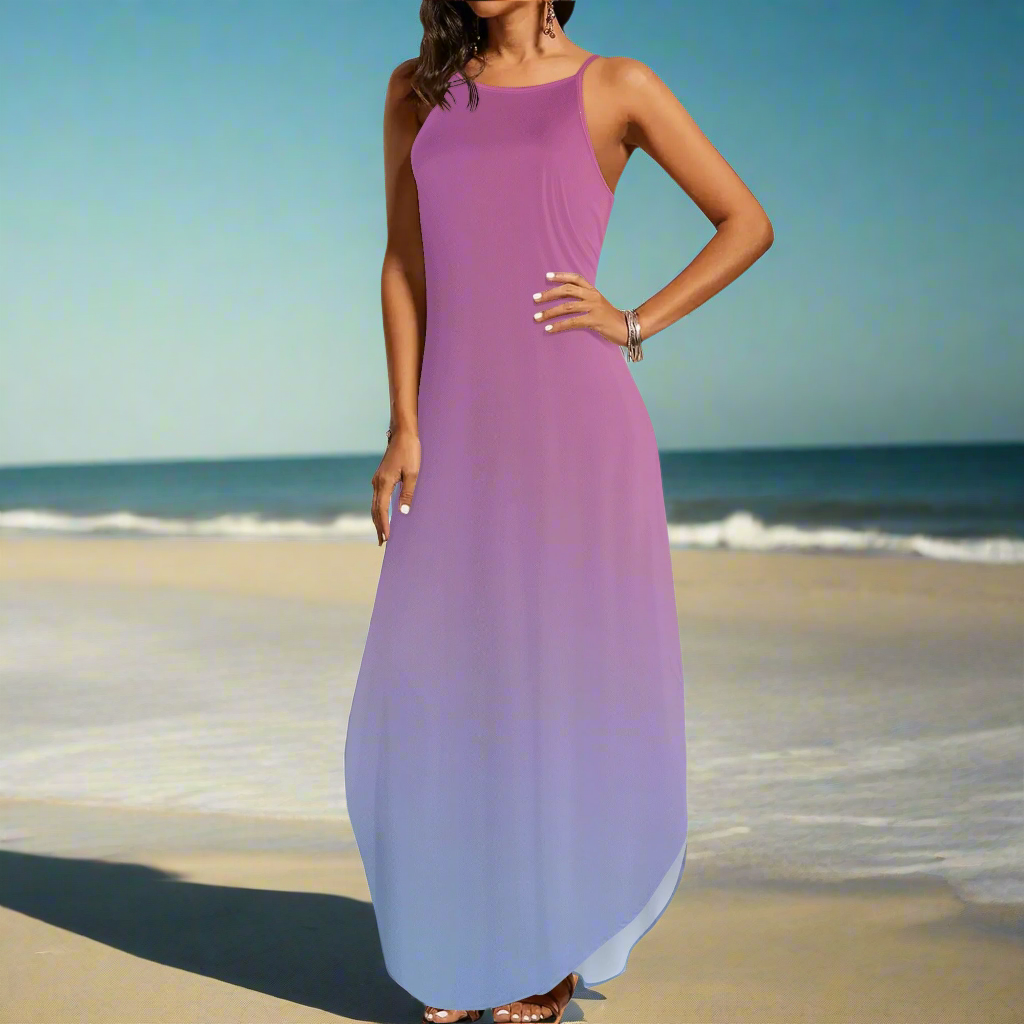 Womens Pink & Purple Color Gradient Elegant Sleeveless Sundress