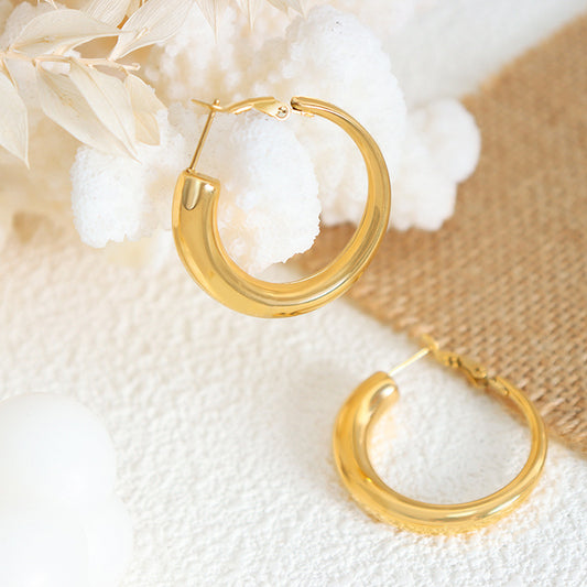 18K Gold Simple Atmospheric Hollow Round Design Versatile Earrings - NocturnalExpressions