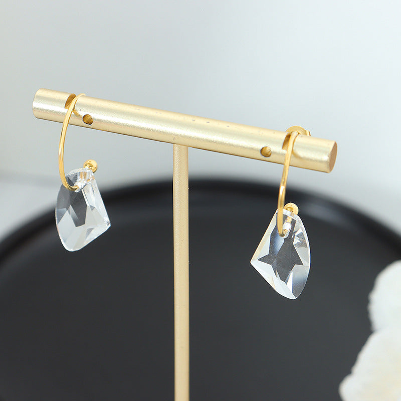 18k Gold Exquisite Simple C-shaped Earrings with Gem Design Versatile - NocturnalExpressions