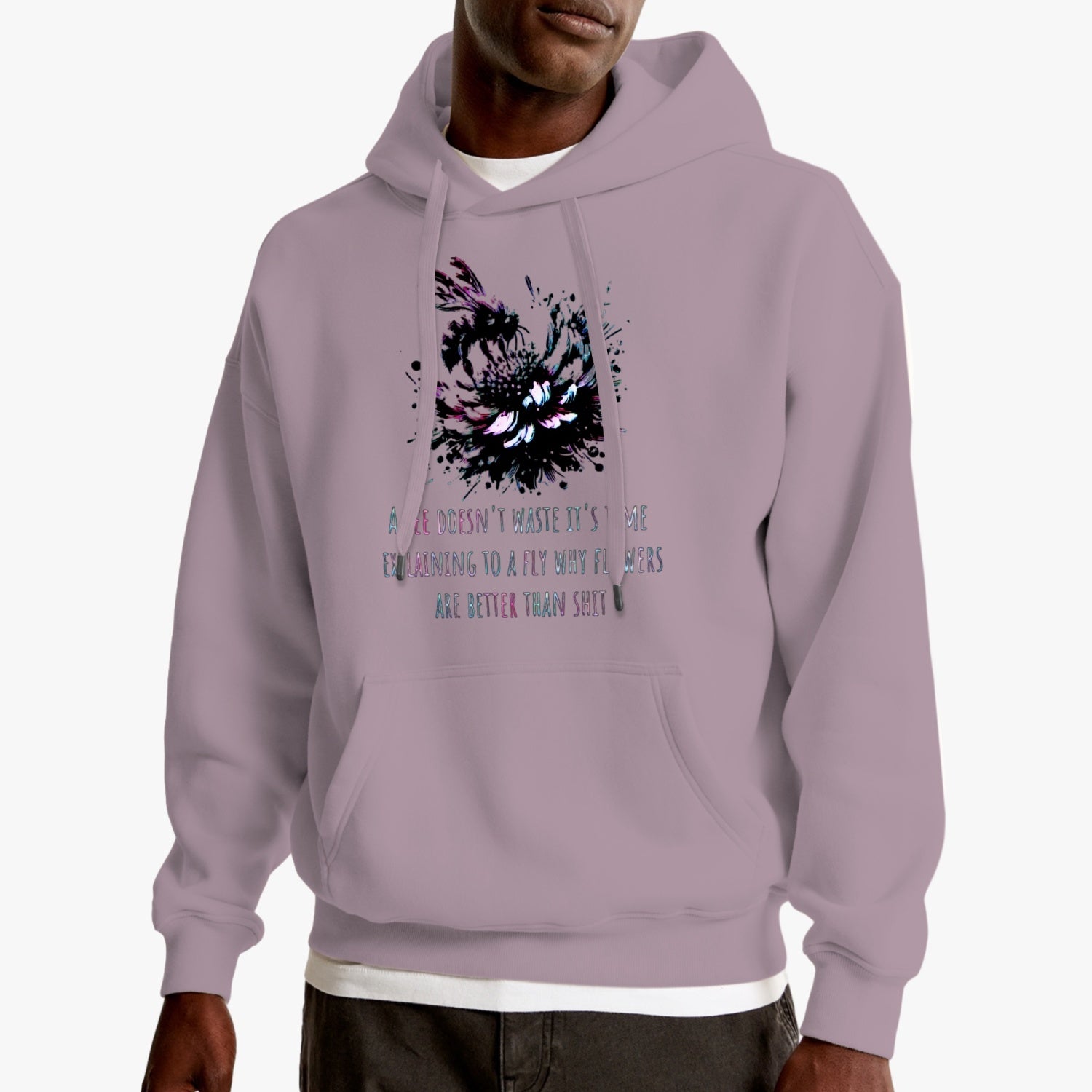 A Bee Doesn't Waste It's Time Typographical Art Pullover Hoodie - NocturnalExpressions