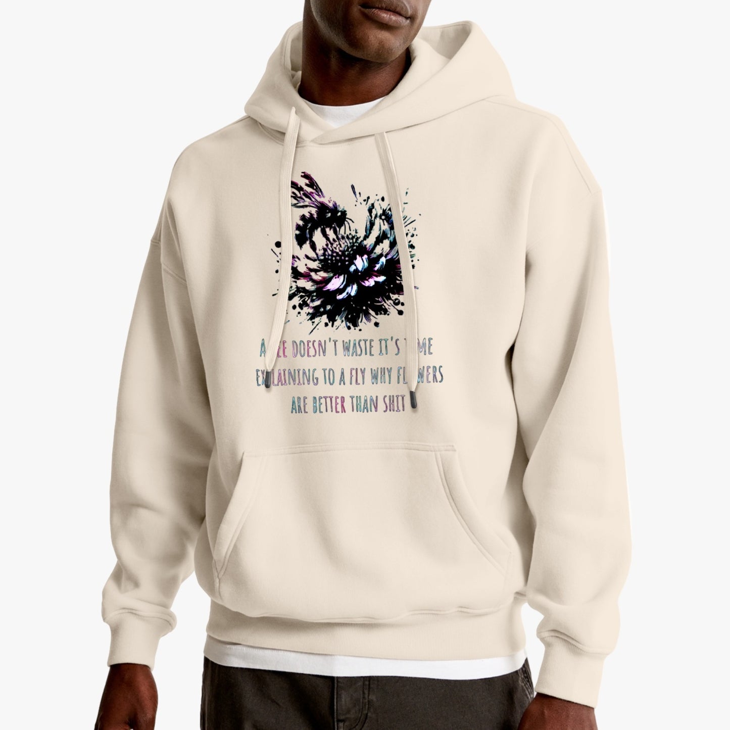 A Bee Doesn't Waste It's Time Typographical Art Pullover Hoodie - NocturnalExpressions