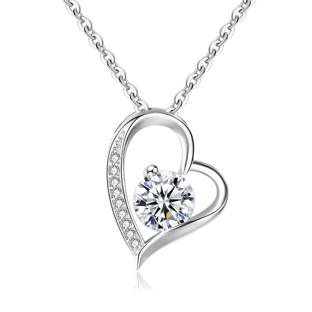 925 Sterling Silver Heart Cubic Zirconia Necklace with Rose Box & Card For Mom - NocturnalExpressions