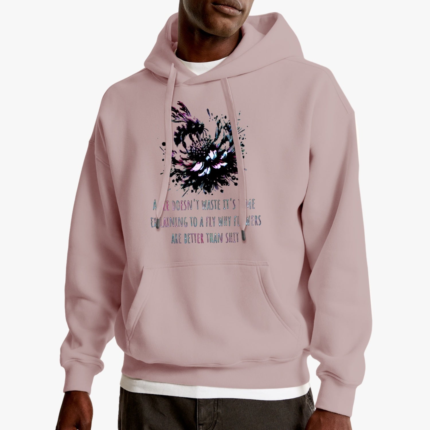 A Bee Doesn't Waste It's Time Typographical Art Pullover Hoodie - NocturnalExpressions