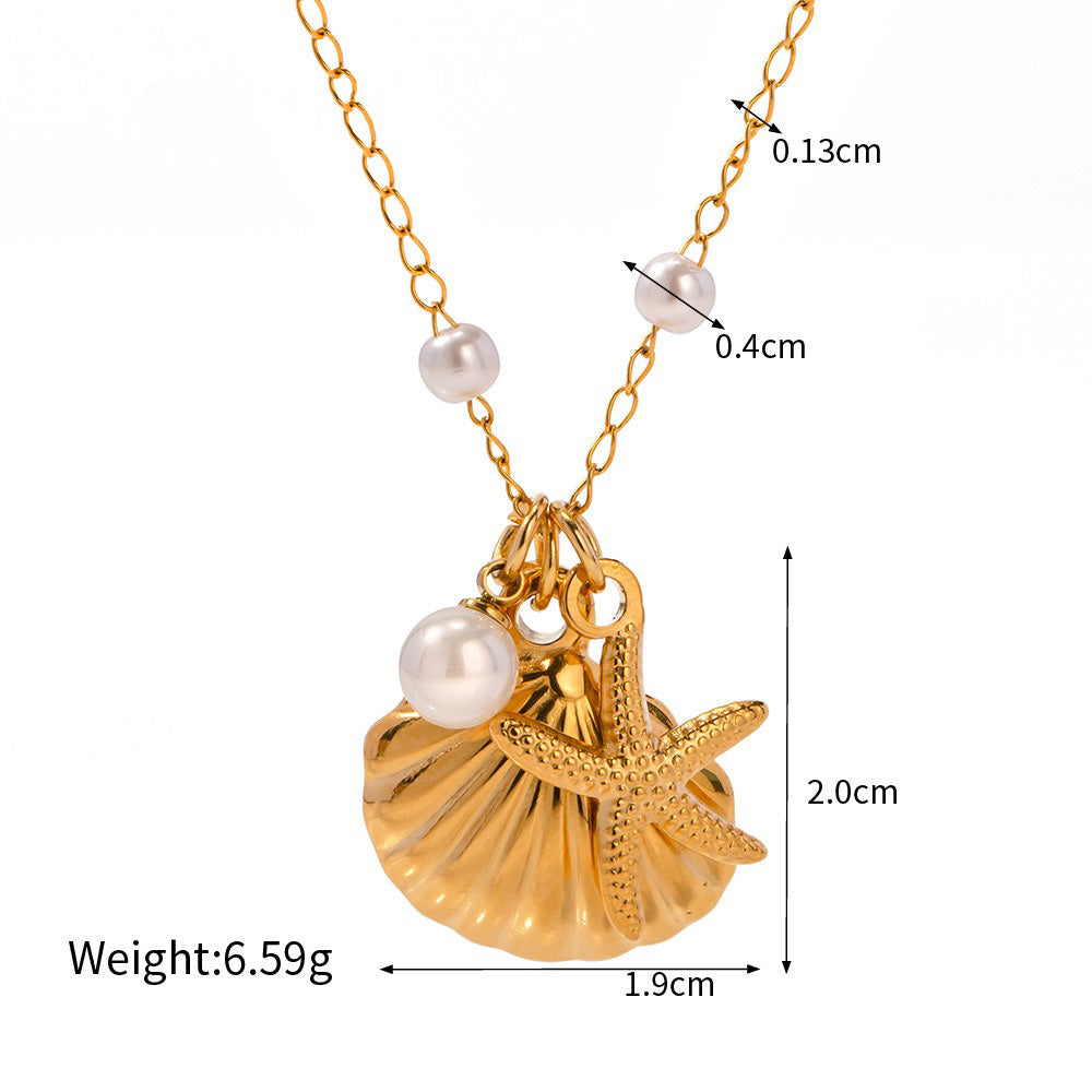 18K Gold Noble and Luxurious Shell/Fishtail/Starfish/conch/Seahorse-shaped Beach Style Necklace - NocturnalExpressions