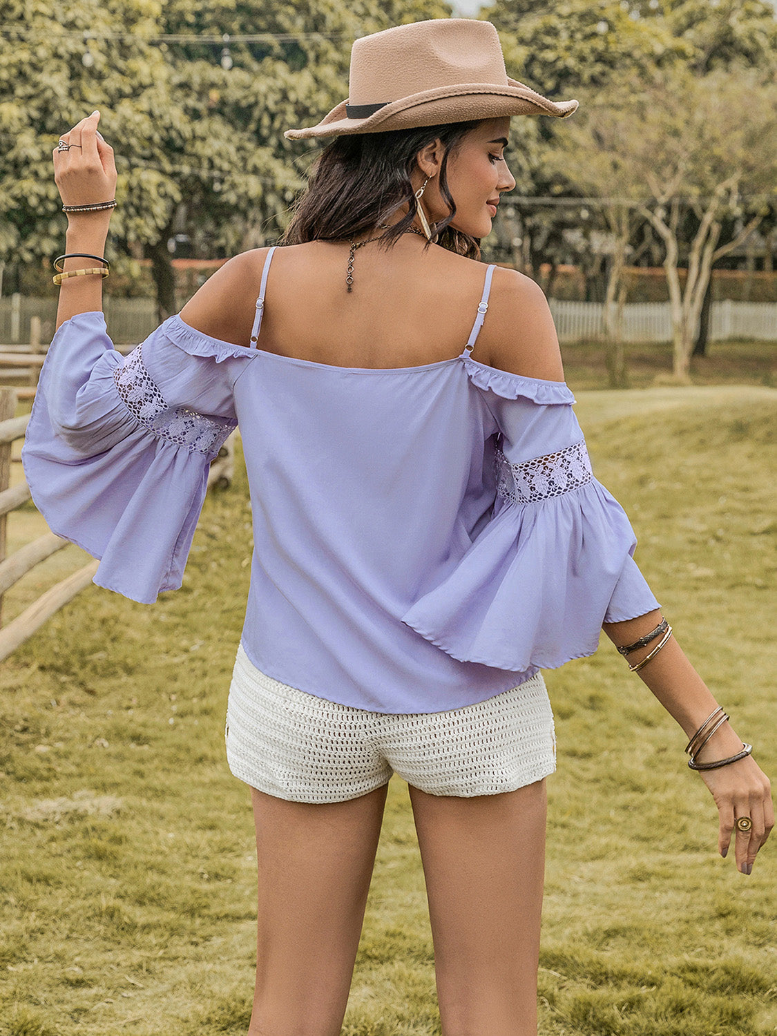 Square Neck Flare Sleeve Blouse - NocturnalExpressions