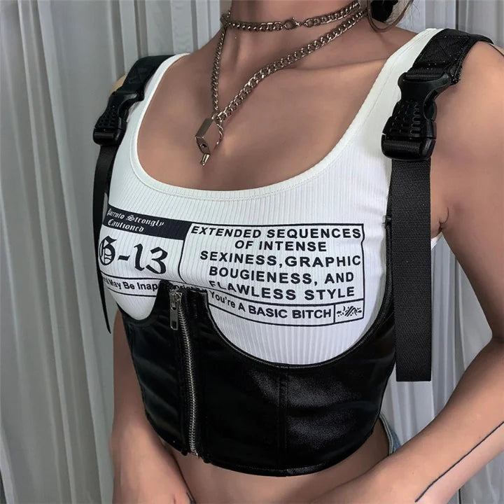 Black Basic Punk Cropped Tops - NocturnalExpressions