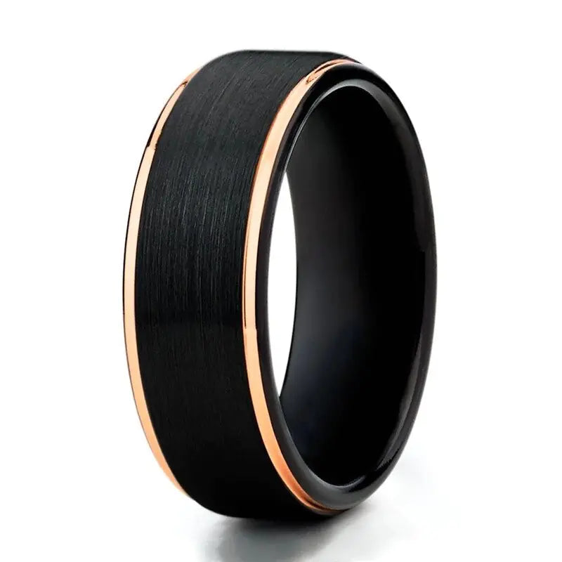 8mm Men's Black & Gold Contrast Fashion Ring - NocturnalExpressions