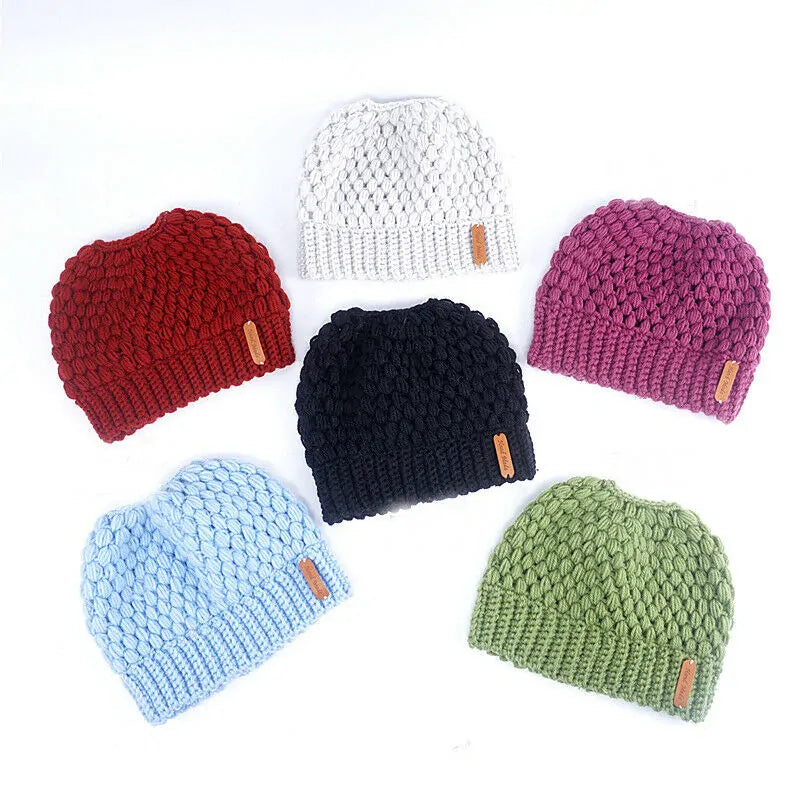 Women's Knitted Winter Ponytail Hats