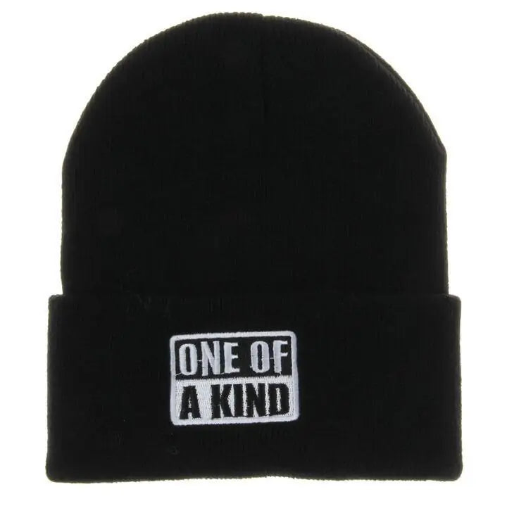 Black One of A Kind Typography Embroidered Beanie