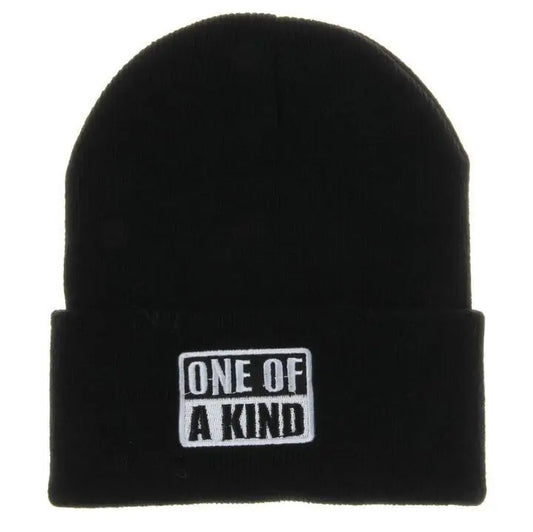 Black One of A Kind Typography Embroidered Beanie