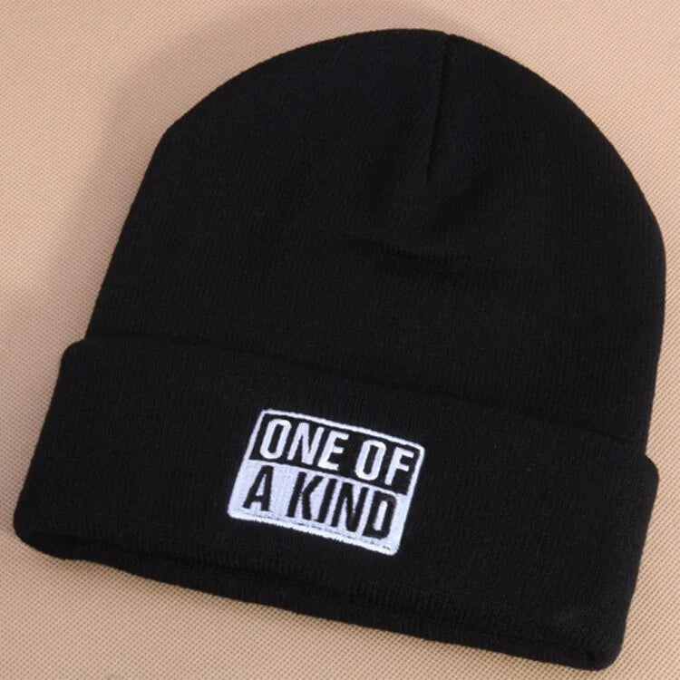 Black One of A Kind Typography Embroidered Beanie