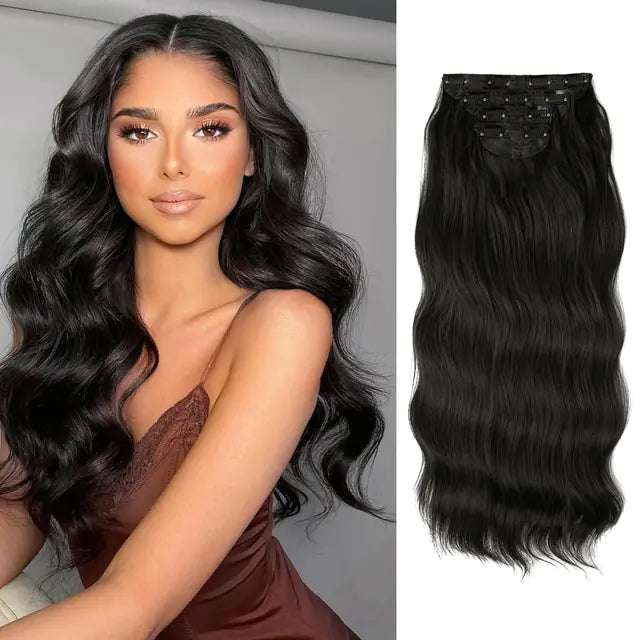 Synthetic Long Wavy Clip In Hair Extensions - NocturnalExpressions