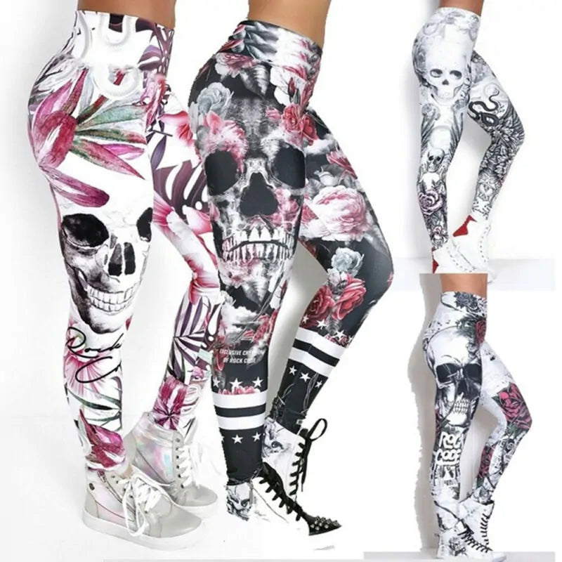 Skull Artwork Printed Leggings - NocturnalExpressions