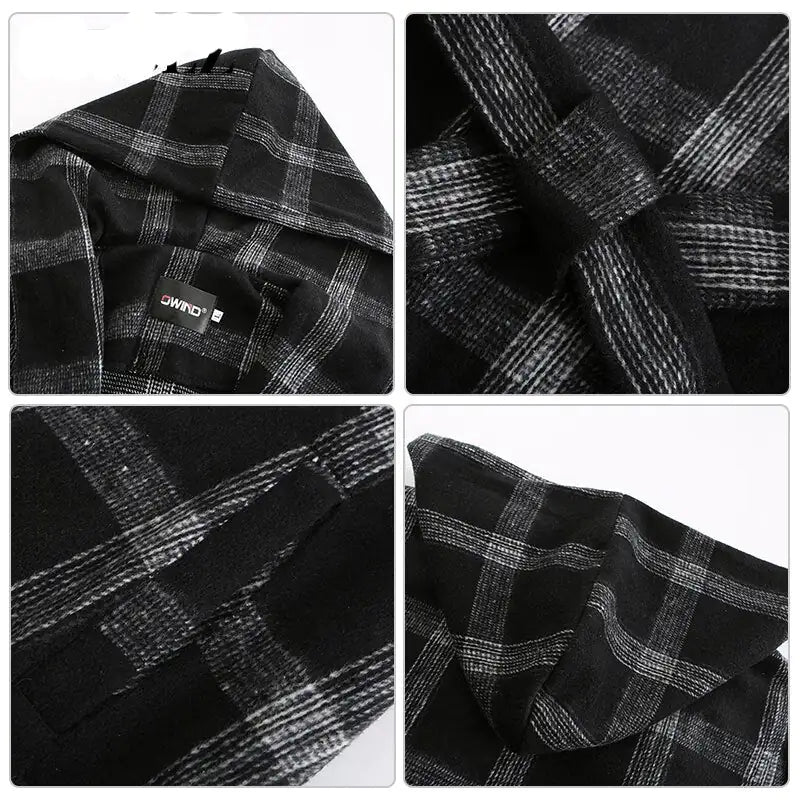 Black and White Plaid Hooded Trench Coat - NocturnalExpressions