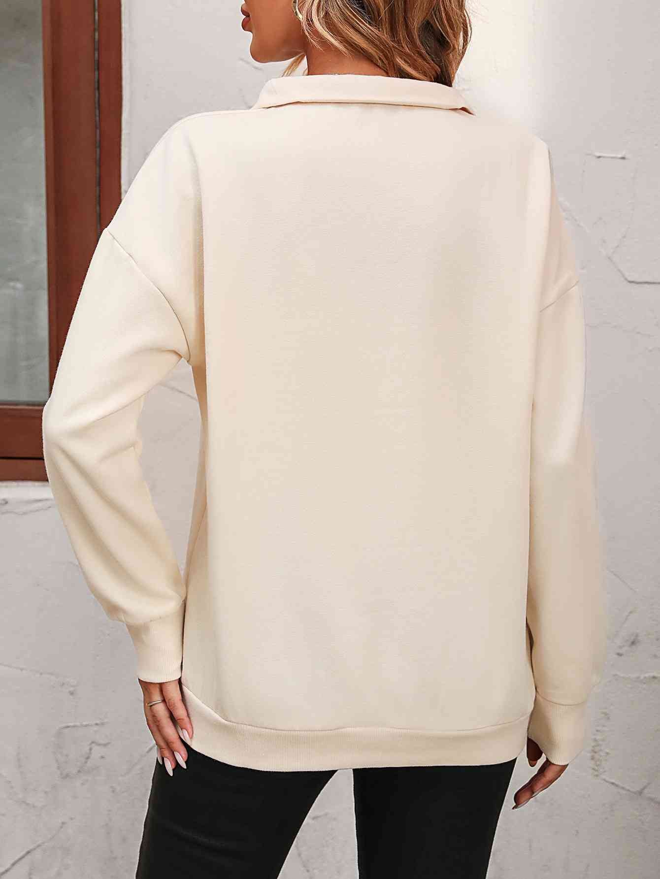 Zip-Up Dropped Shoulder Sweatshirt - NocturnalExpressions