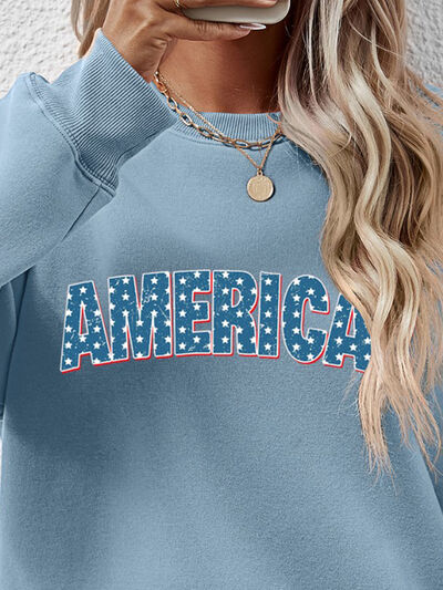 AMERICA Round Neck Dropped Shoulder Sweatshirt - NocturnalExpressions