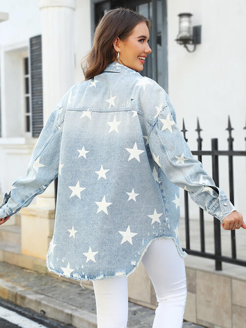 Star Denim Jacket with Pockets - NocturnalExpressions