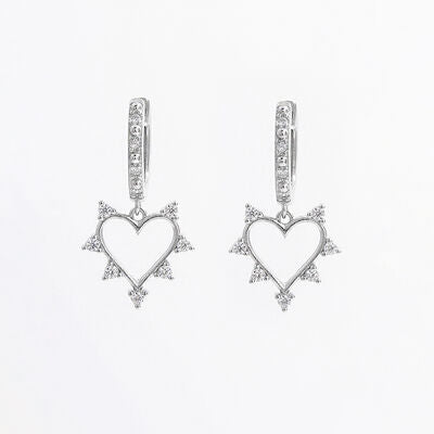 925 Sterling Silver Inlaid Zircon Heart Dangle Earrings - NocturnalExpressions