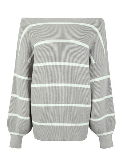 Striped Dropped Shoulder Pullover Sweater - NocturnalExpressions