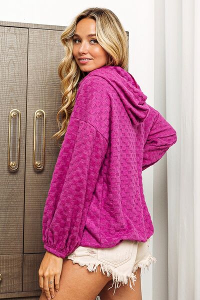 BiBi Brushed Checker Drawstring Long Sleeve Hoodie - NocturnalExpressions