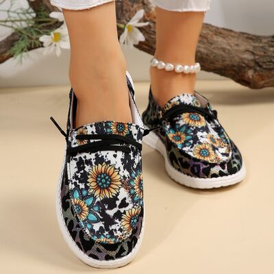 Sunflower Pattern Flat Loafers - NocturnalExpressions