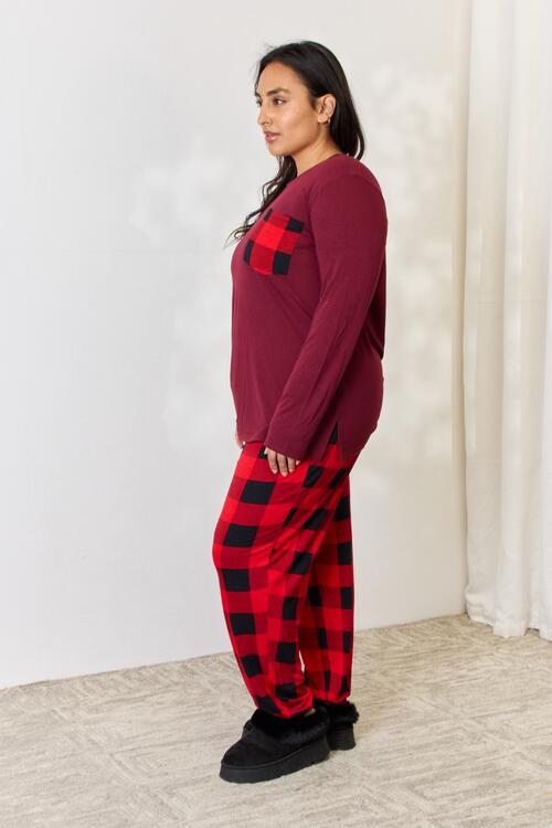 Zenana Full Size Plaid Round Neck Top and Pants Pajama Set - NocturnalExpressions