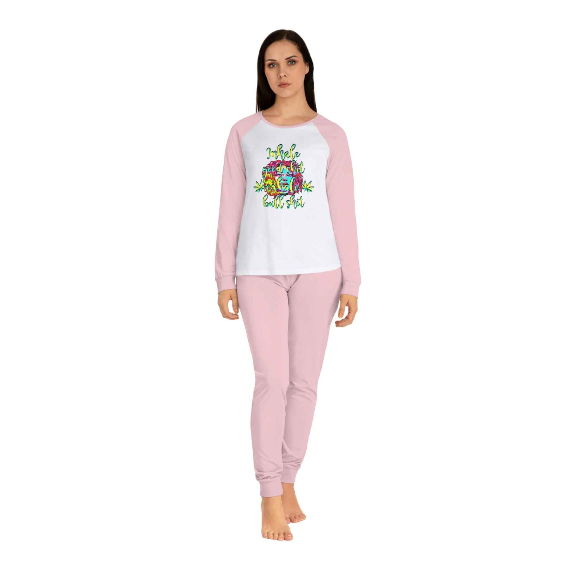 Women's Raglan Sleeve Inhale The Good Shit Typographical Art Pajama Set - NocturnalExpressions