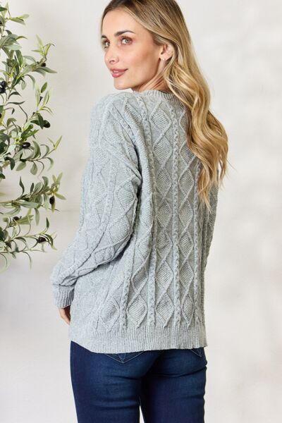 BiBi Cable Knit Round Neck Sweater - NocturnalExpressions