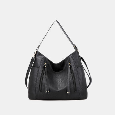 Textured PU Leather Tote Bag - NocturnalExpressions