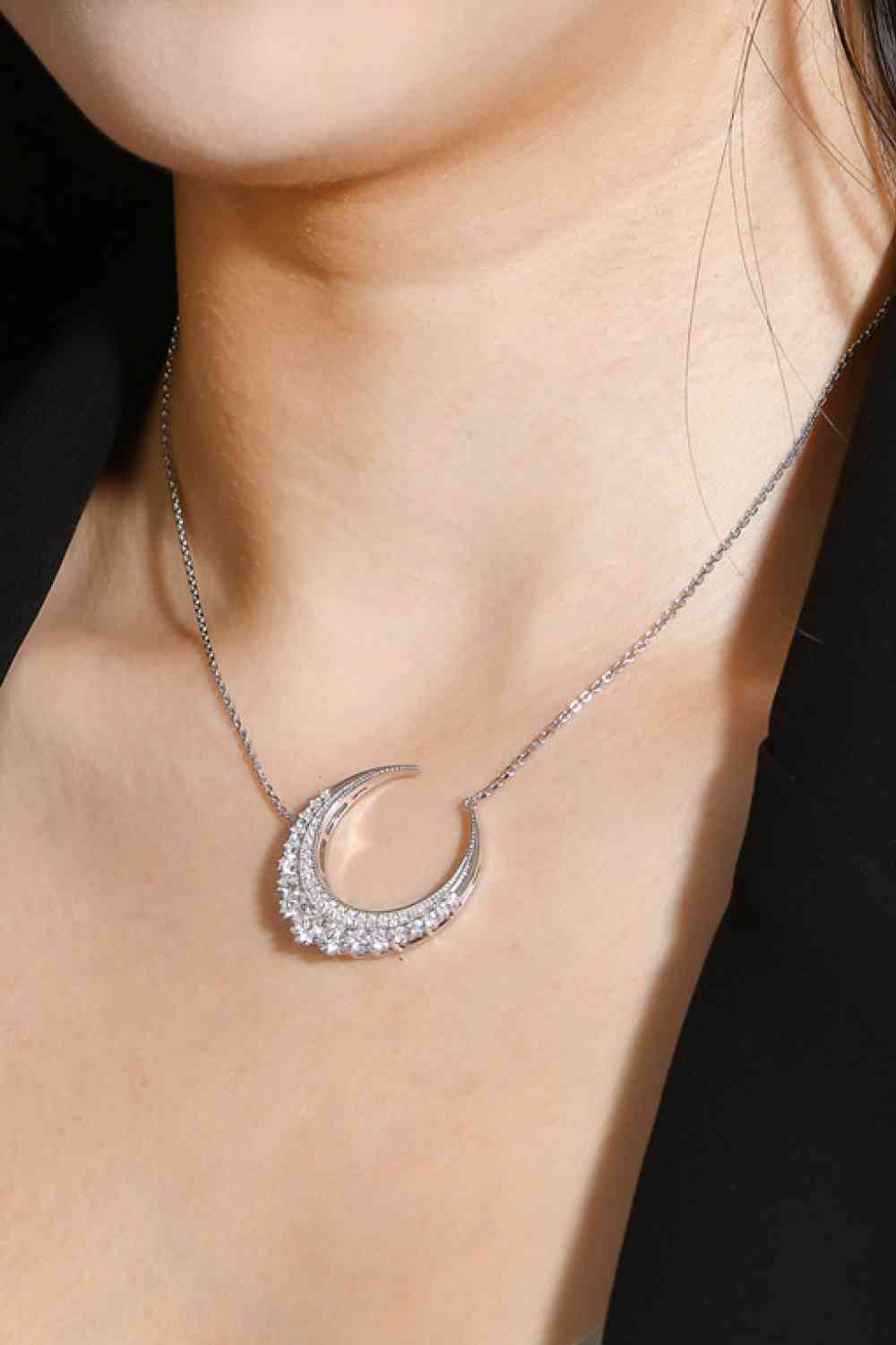 1.8 Carat Moissanite Crescent Moon Shape Pendant Necklace - NocturnalExpressions