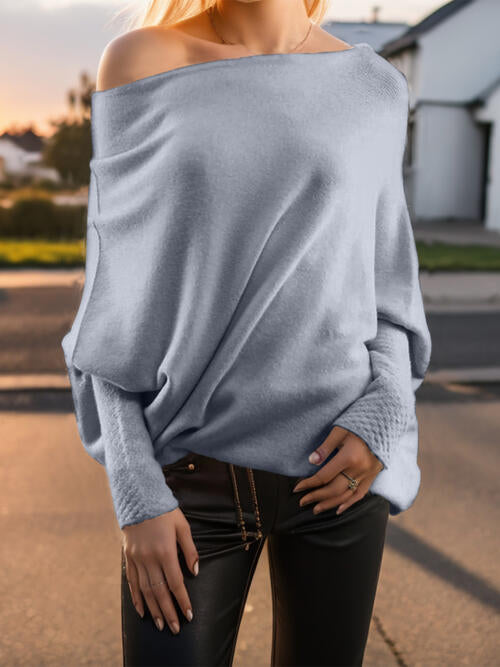 Texture Round Neck Long Sleeve Sweater - NocturnalExpressions