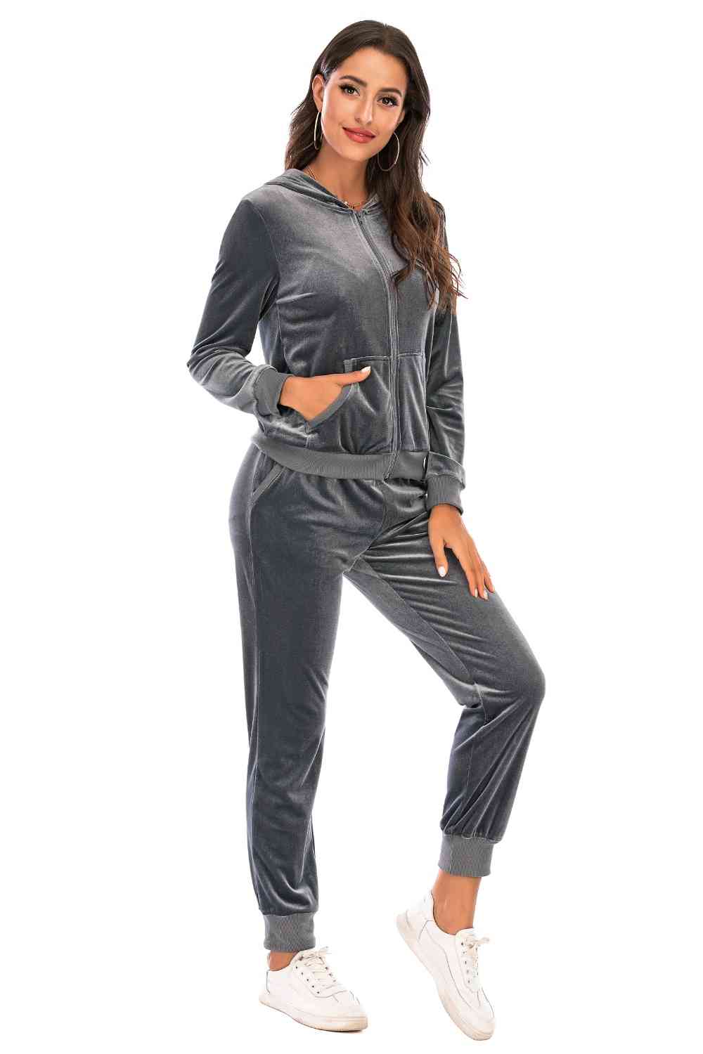 Zip-Up Hooded Jacket and Pants Set - NocturnalExpressions