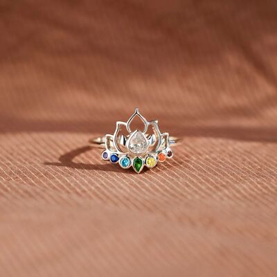 925 Sterling Silver Inlaid Zircon Lotus Shape Ring - NocturnalExpressions