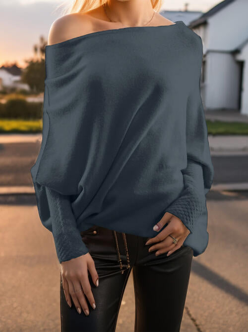 Texture Round Neck Long Sleeve Sweater - NocturnalExpressions