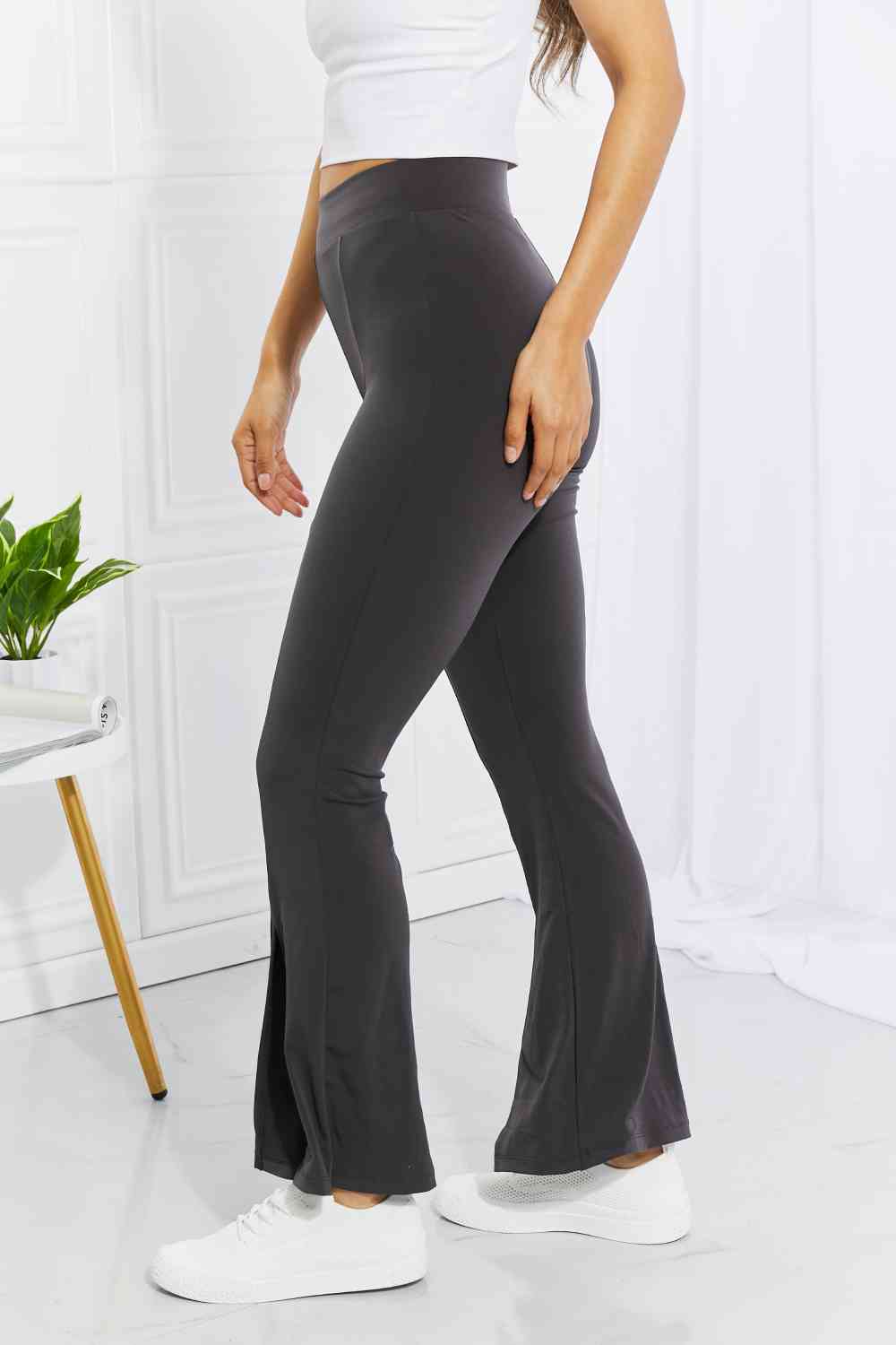 Zenana Full Size First Class High Rise Slit Flare Pants - NocturnalExpressions