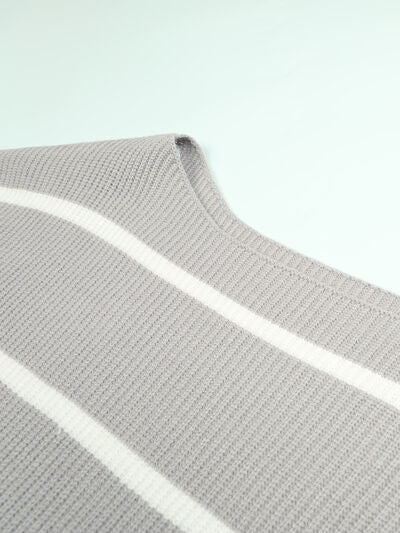 Striped Dropped Shoulder Pullover Sweater - NocturnalExpressions