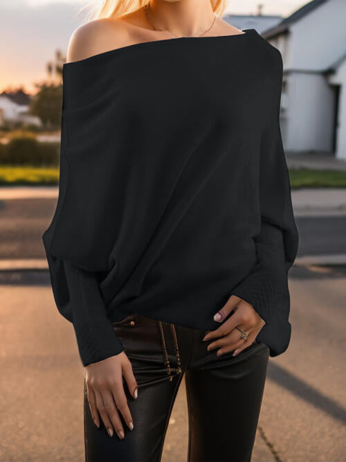 Texture Round Neck Long Sleeve Sweater - NocturnalExpressions