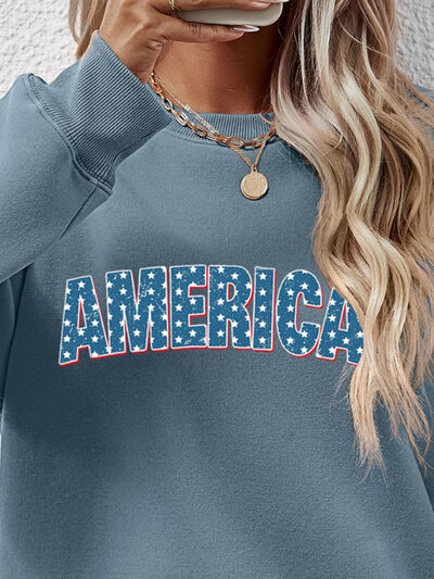 AMERICA Round Neck Dropped Shoulder Sweatshirt - NocturnalExpressions